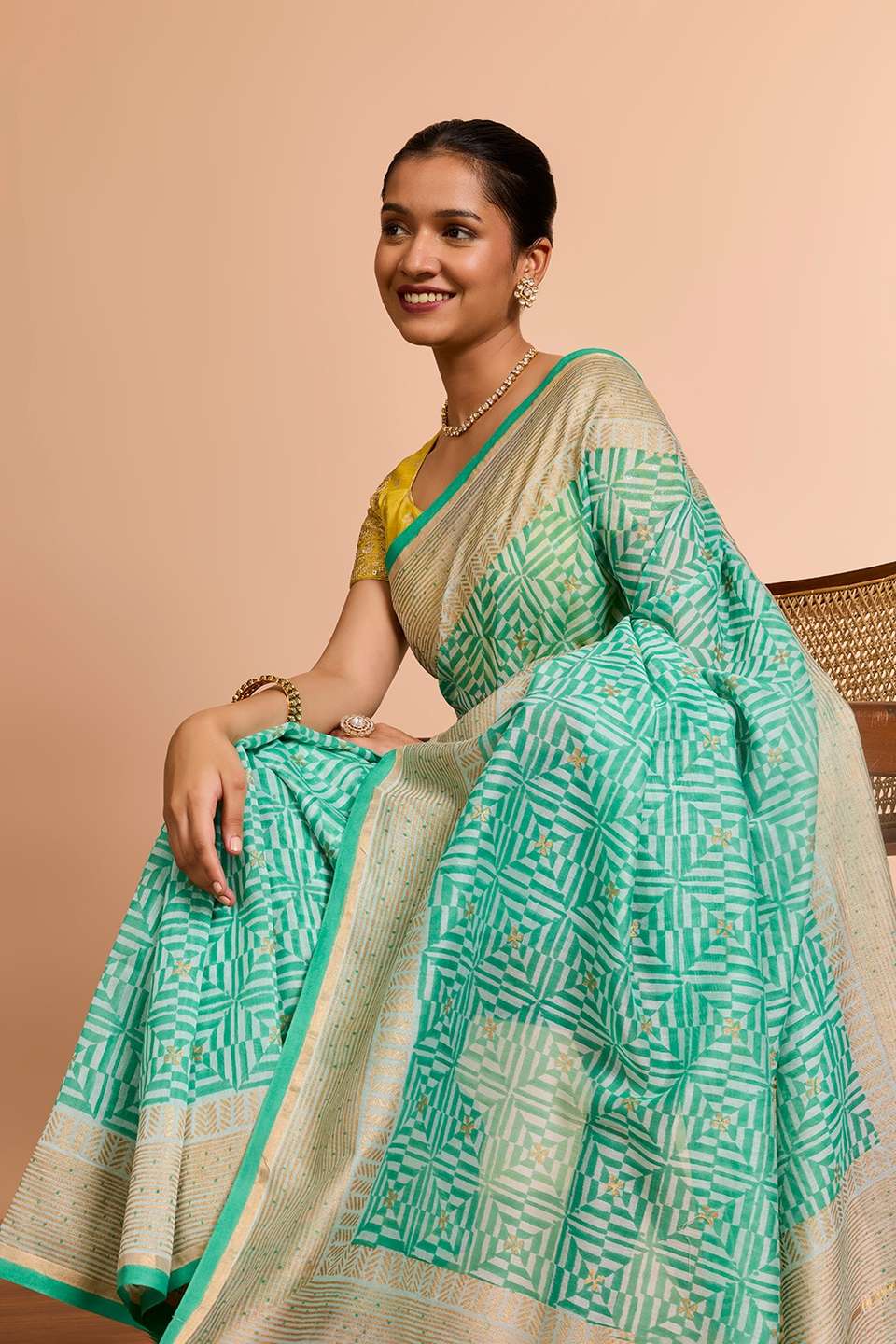 Light Green Rajasthan Pure Silk Cotton Printed Sanganeri Saree