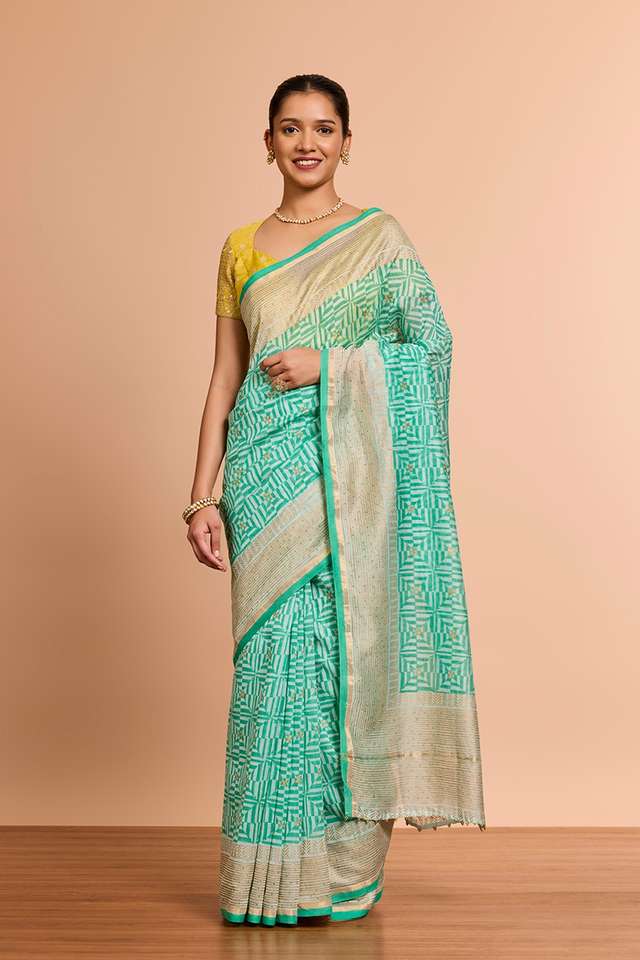 Light Green Rajasthan Pure Silk Cotton Printed Sanganeri Saree thumbnail image number null