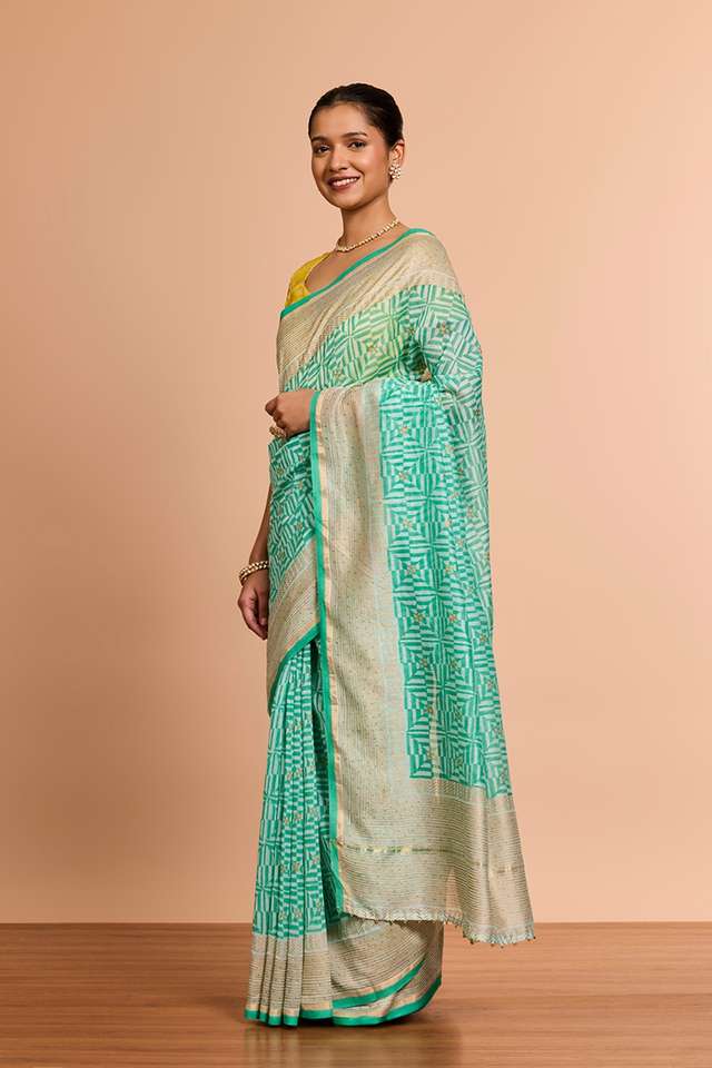 Light Green Rajasthan Pure Silk Cotton Printed Sanganeri Saree thumbnail image number null