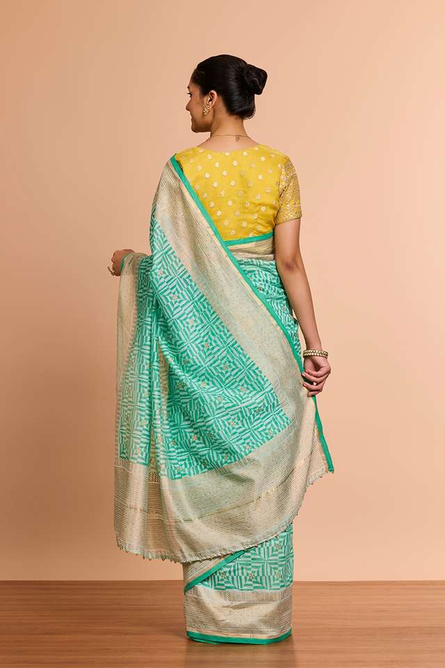 Light Green Rajasthan Pure Silk Cotton Printed Sanganeri Saree thumbnail image number null