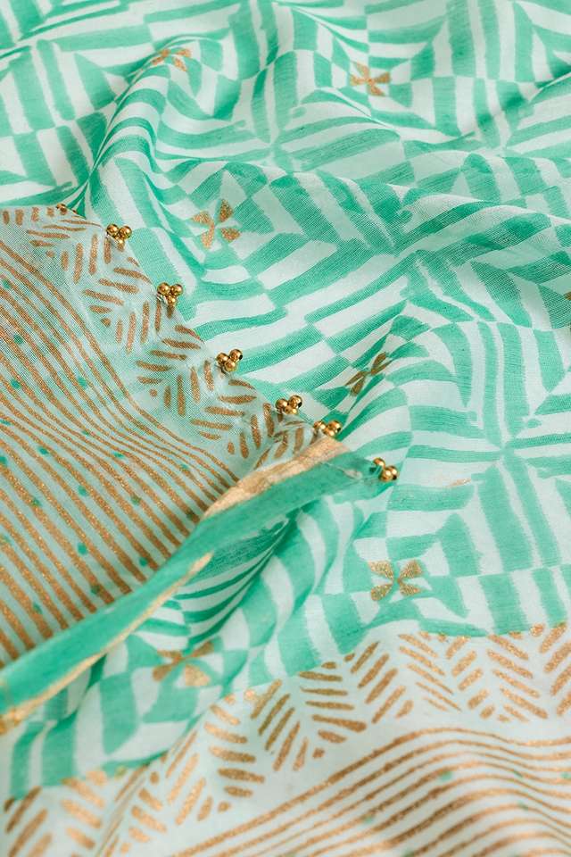 Light Green Rajasthan Pure Silk Cotton Printed Sanganeri Saree thumbnail image number null