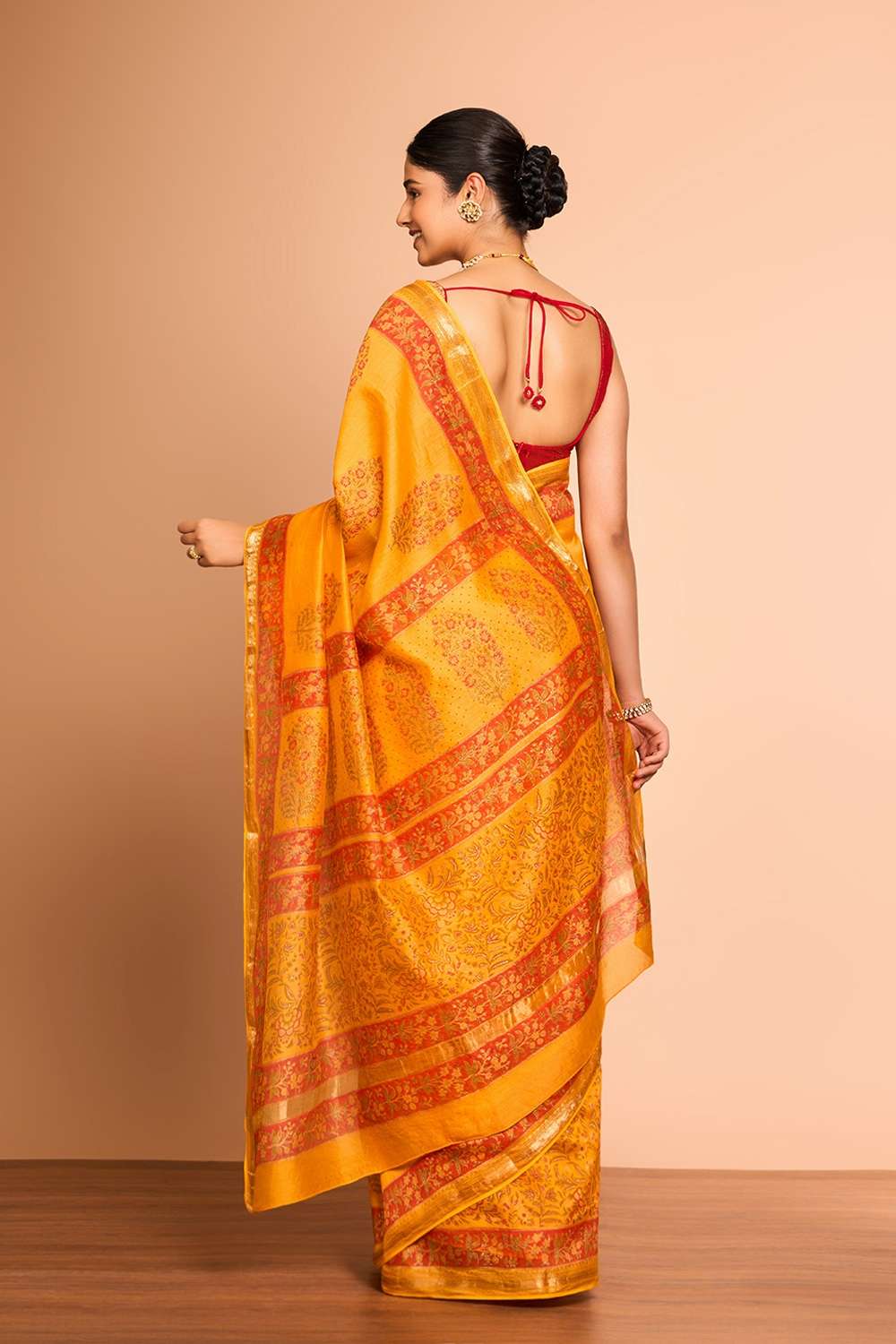 Yellow Rajasthan Pure Silk Cotton Printed Sanganeri Saree image number null