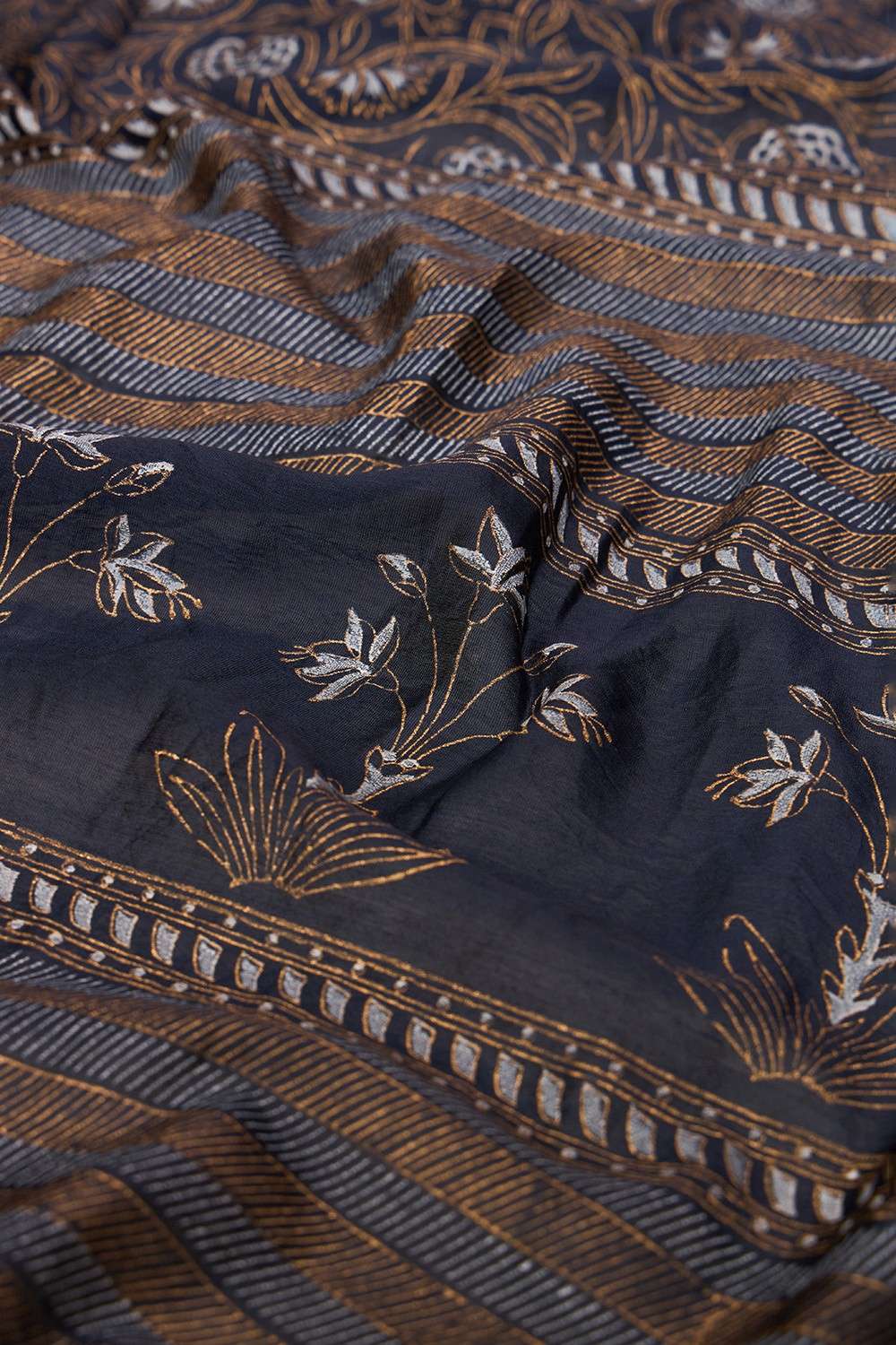 Dark Blue Rajasthan Pure Silk Cotton Printed Sanganeri Saree image number null