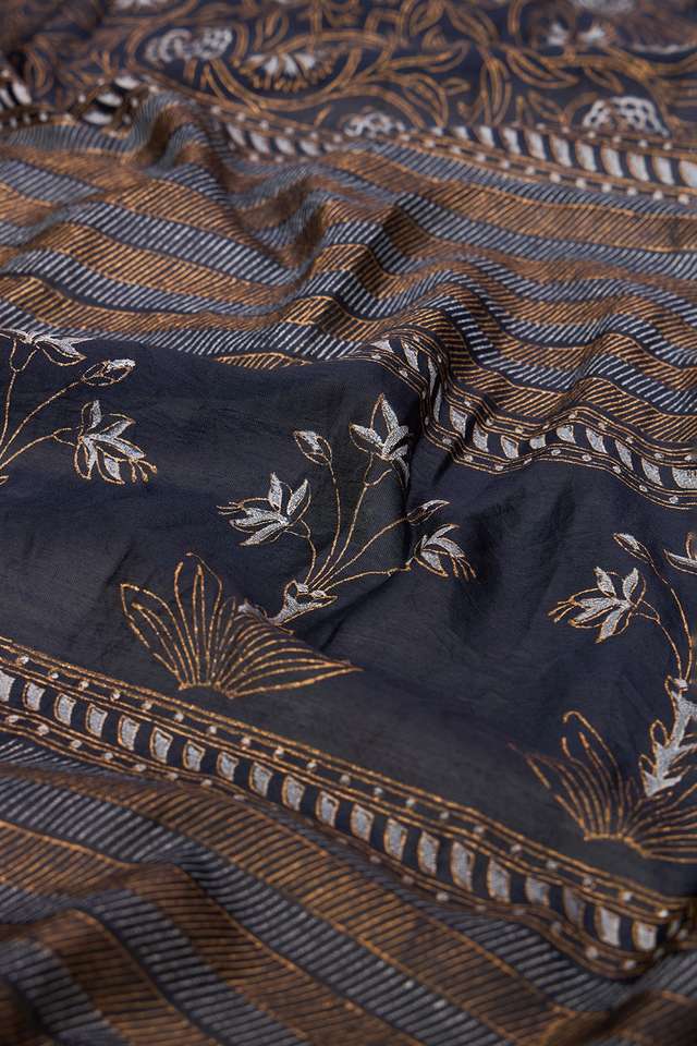 Dark Blue Rajasthan Pure Silk Cotton Printed Sanganeri Saree thumbnail image number null