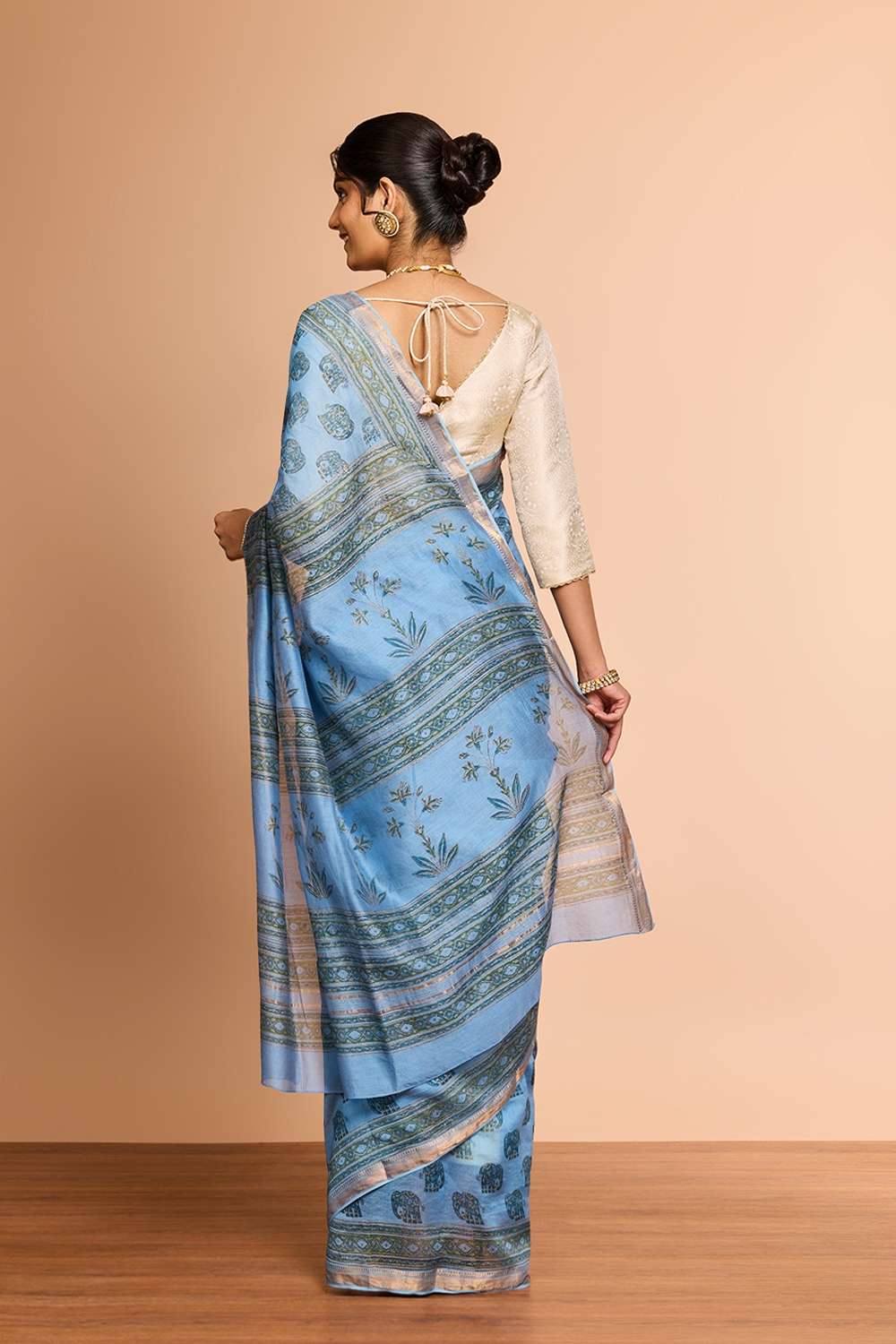 Light Blue Rajasthan Pure Silk Cotton Printed Sanganeri Saree image number null