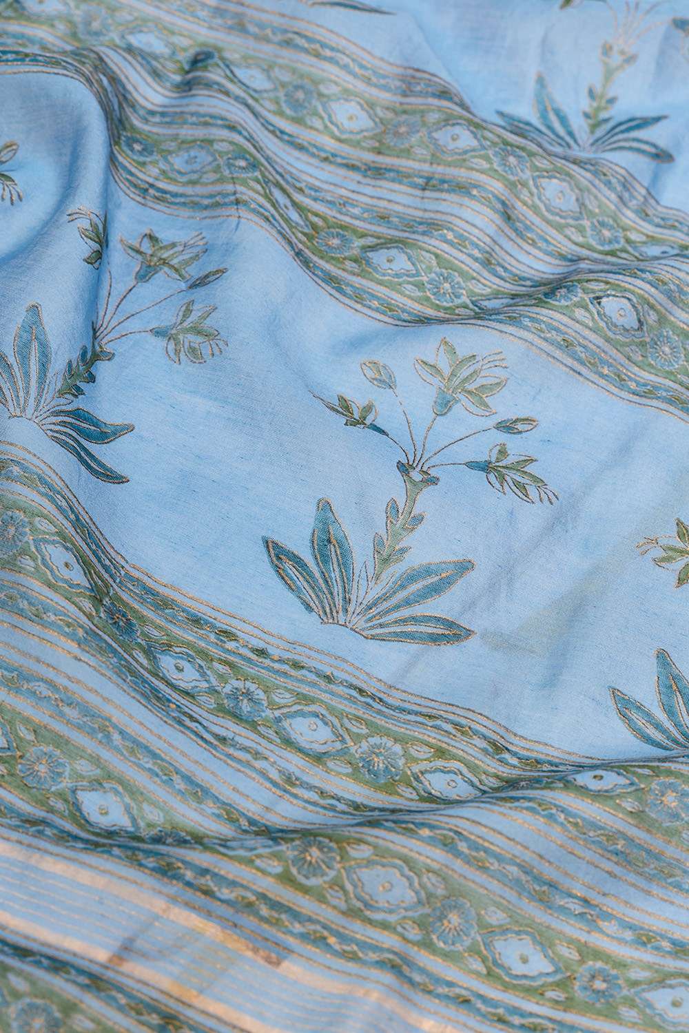 Light Blue Rajasthan Pure Silk Cotton Printed Sanganeri Saree image number null