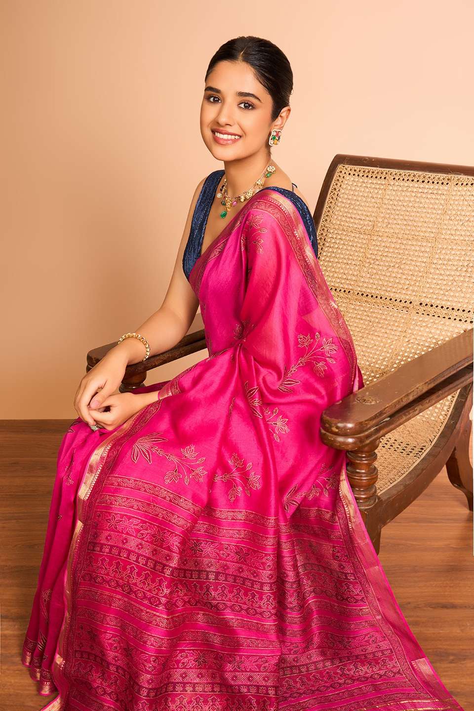 Pink Rajasthan Pure Silk Cotton Printed Sanganeri Saree