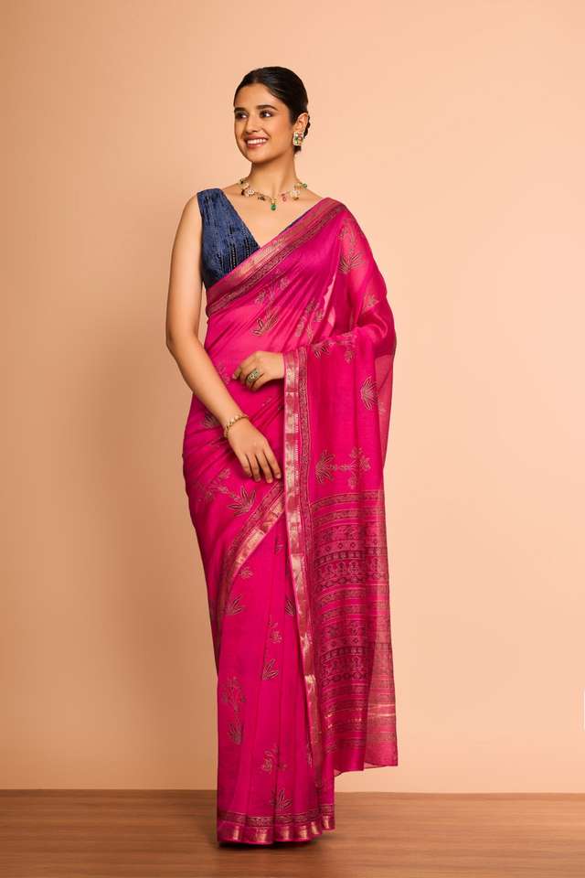 Pink Rajasthan Pure Silk Cotton Printed Sanganeri Saree thumbnail image number null