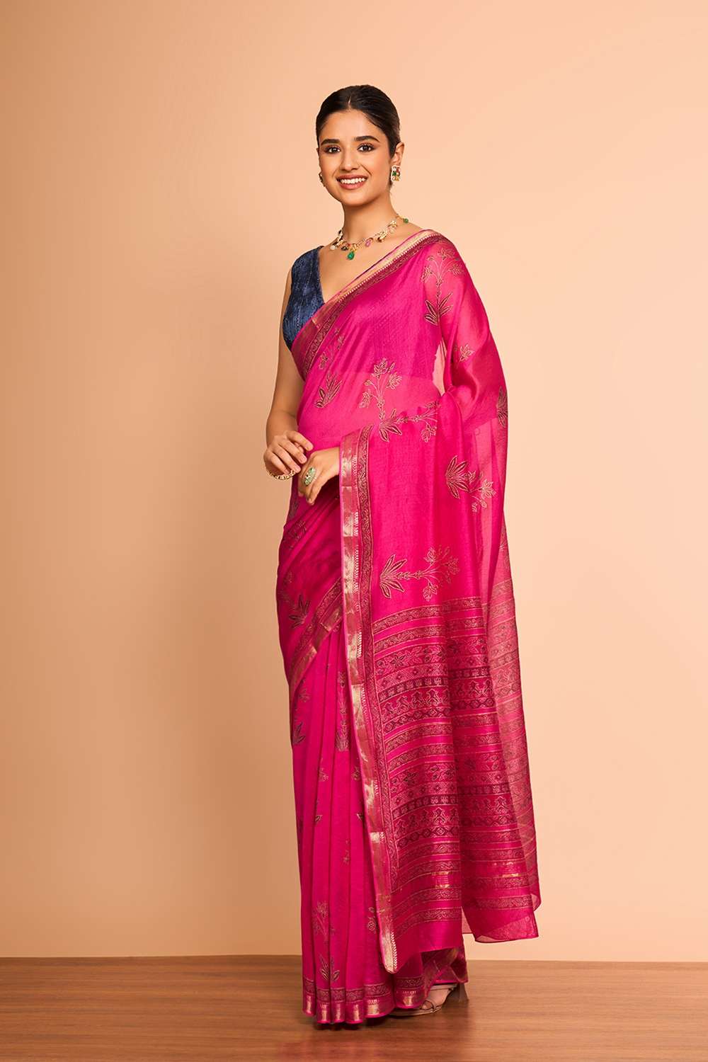 Pink Rajasthan Pure Silk Cotton Printed Sanganeri Saree image number null