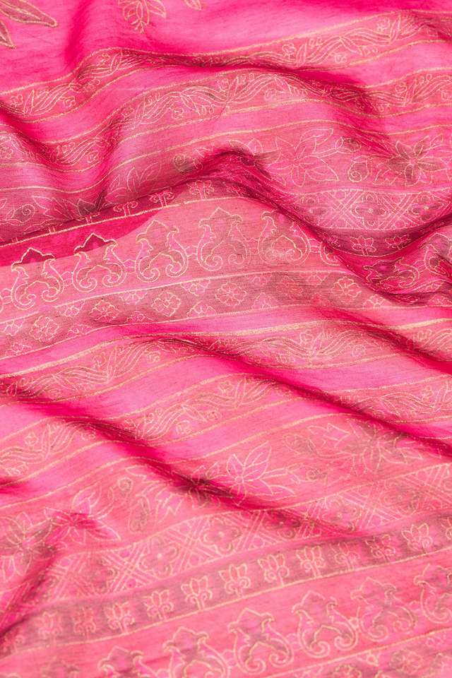 Pink Rajasthan Pure Silk Cotton Printed Sanganeri Saree thumbnail image number null