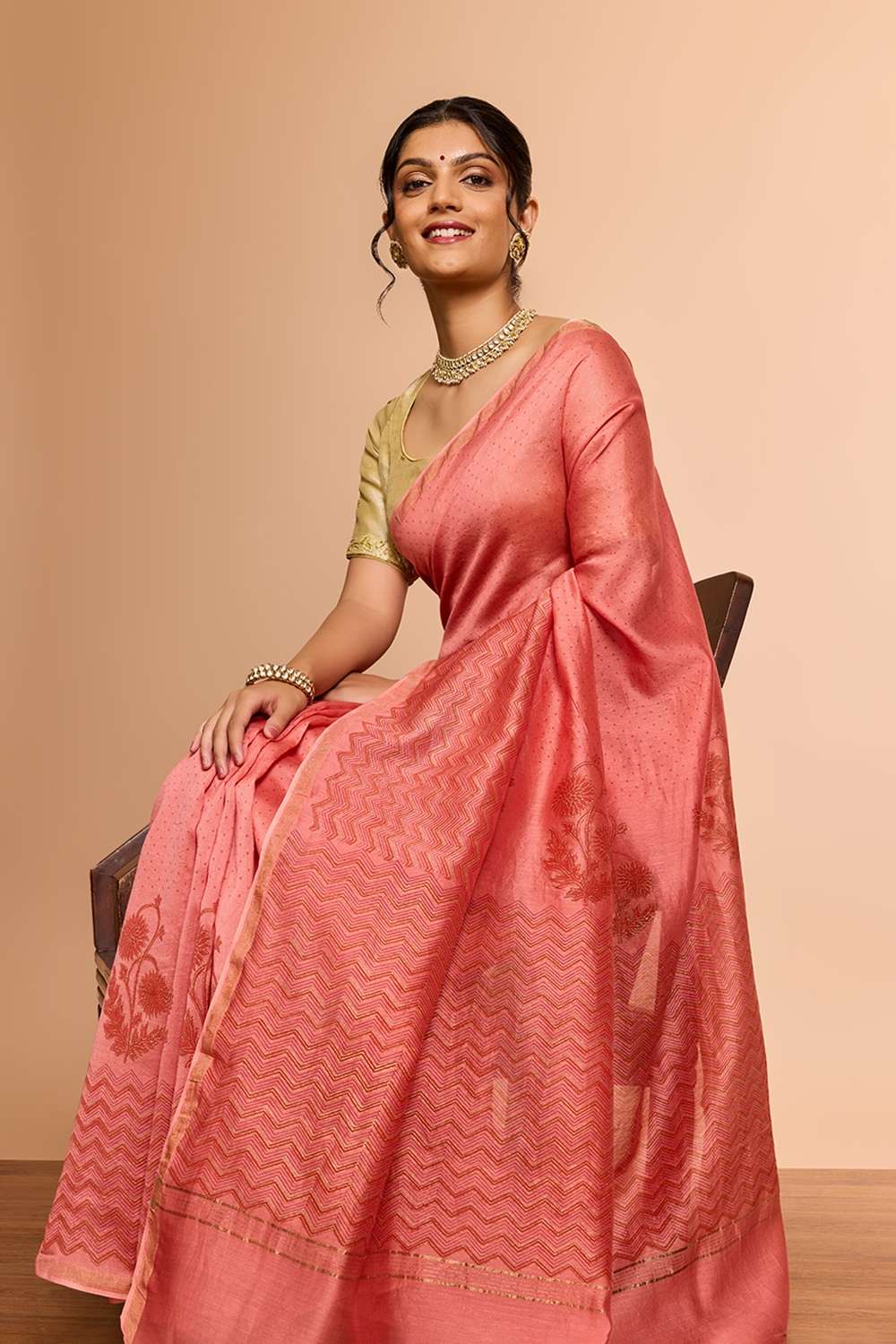 Light Pink Rajasthan Pure Silk Cotton Printed Sanganeri Saree image number null