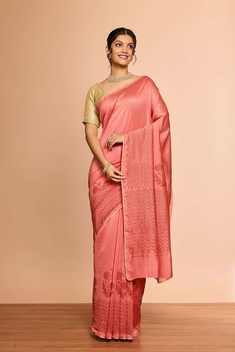 Light Pink Rajasthan Pure Silk Cotton Printed Sanganeri Saree image number null