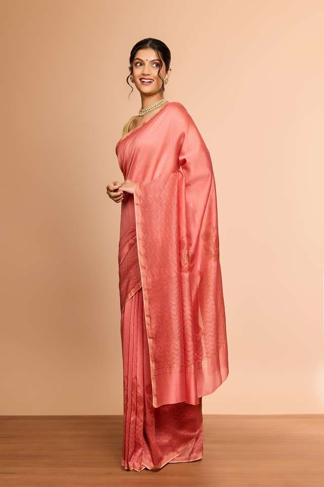 Light Pink Rajasthan Pure Silk Cotton Printed Sanganeri Saree thumbnail image number null