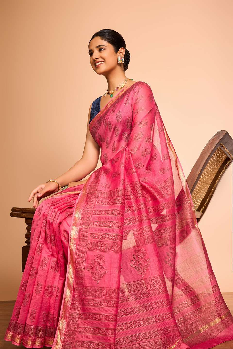 Pink Rajasthan Pure Silk Cotton Printed Sanganeri Saree
