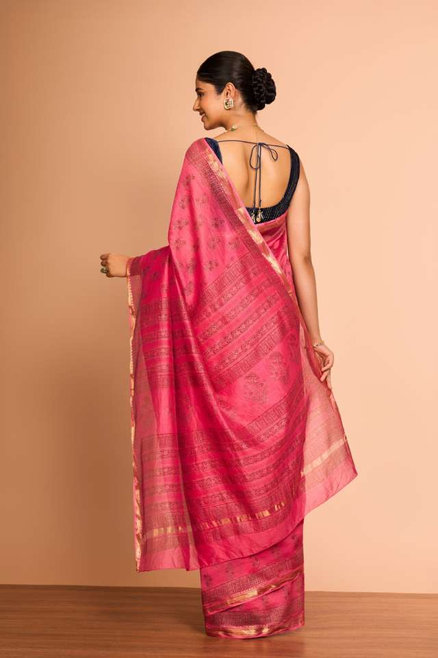 Pink Rajasthan Pure Silk Cotton Printed Sanganeri Saree thumbnail image number null