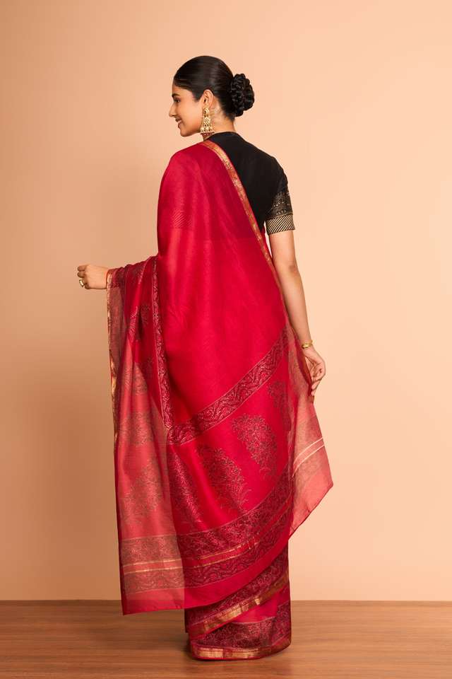 Red Rajasthan Pure Silk Cotton Printed Sanganeri Saree thumbnail image number null