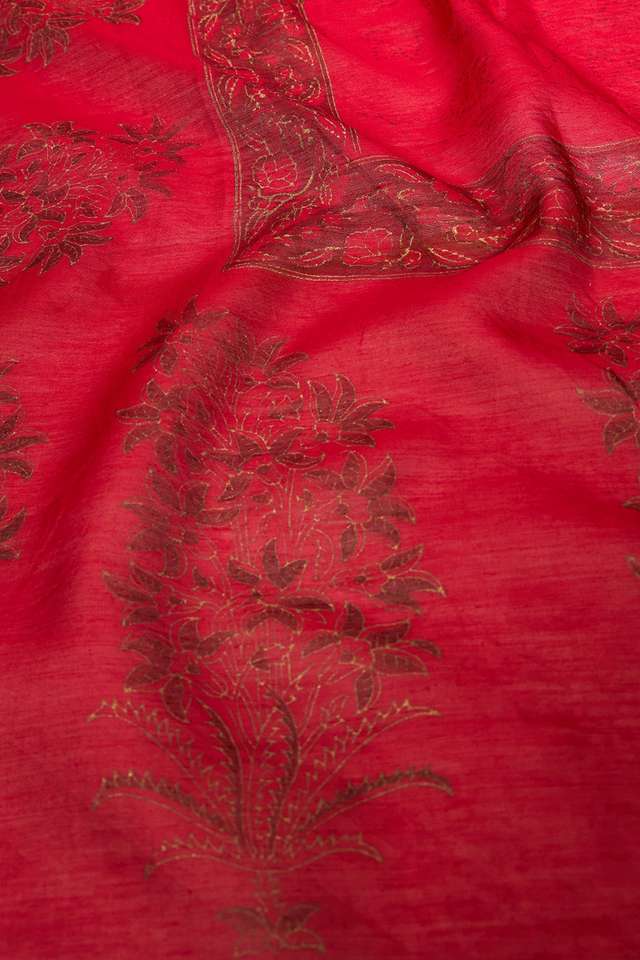 Red Rajasthan Pure Silk Cotton Printed Sanganeri Saree thumbnail image number null