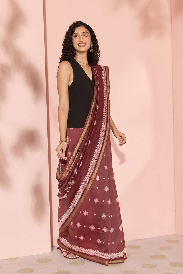 Brown Tie & Dye Shibori Pure Silk Cotton Saree thumbnail image number null