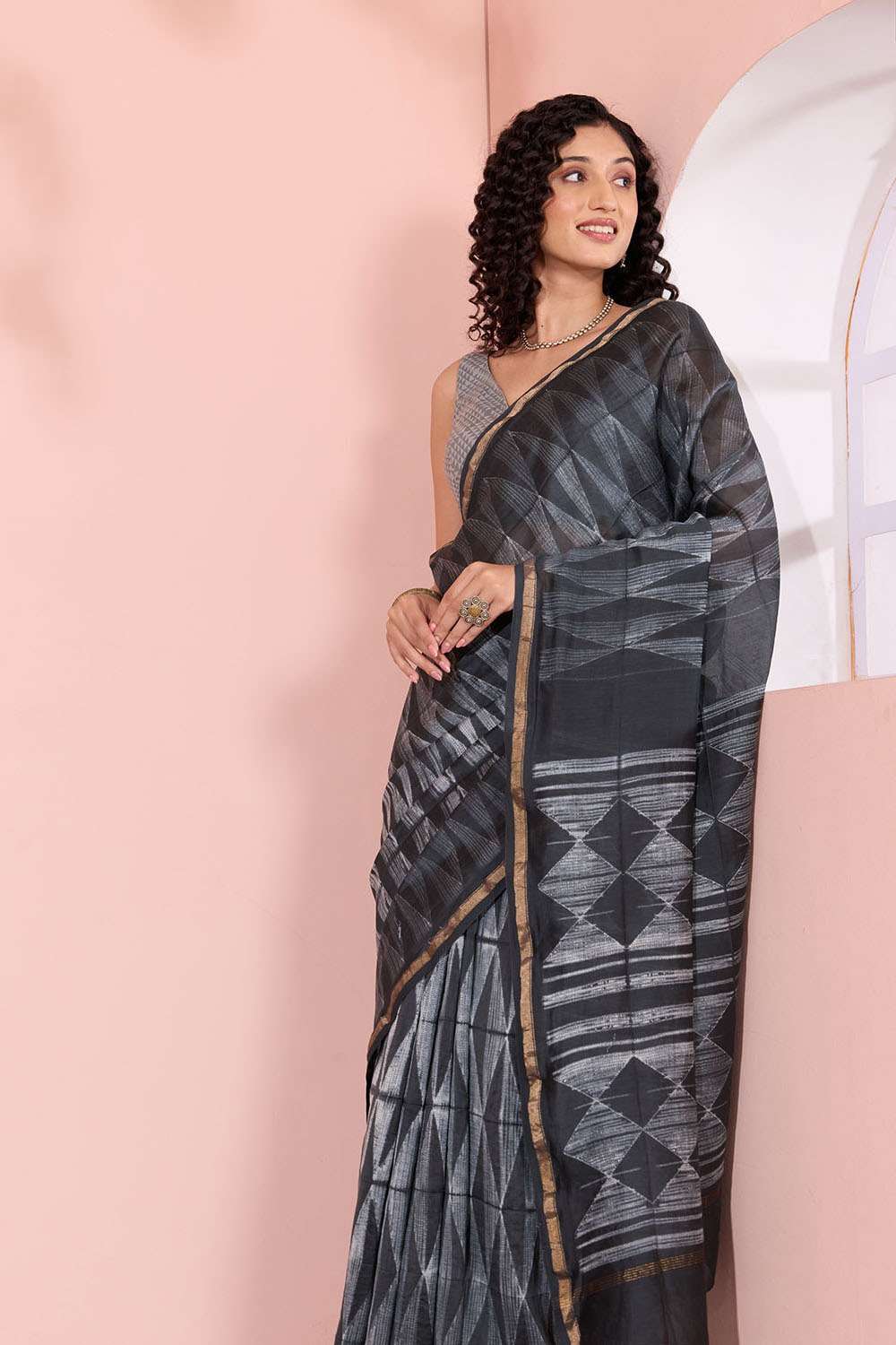 Black Rajasthan Tie and Dye Shibori Pure Silk Cotton Saree image number null