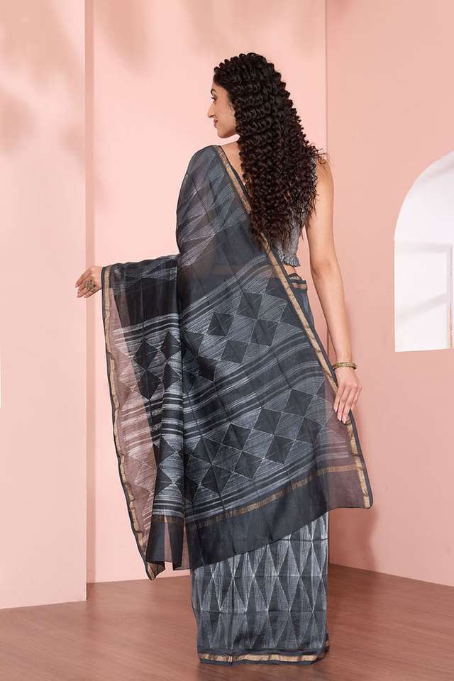 Black Rajasthan Tie and Dye Shibori Pure Silk Cotton Saree thumbnail image number null
