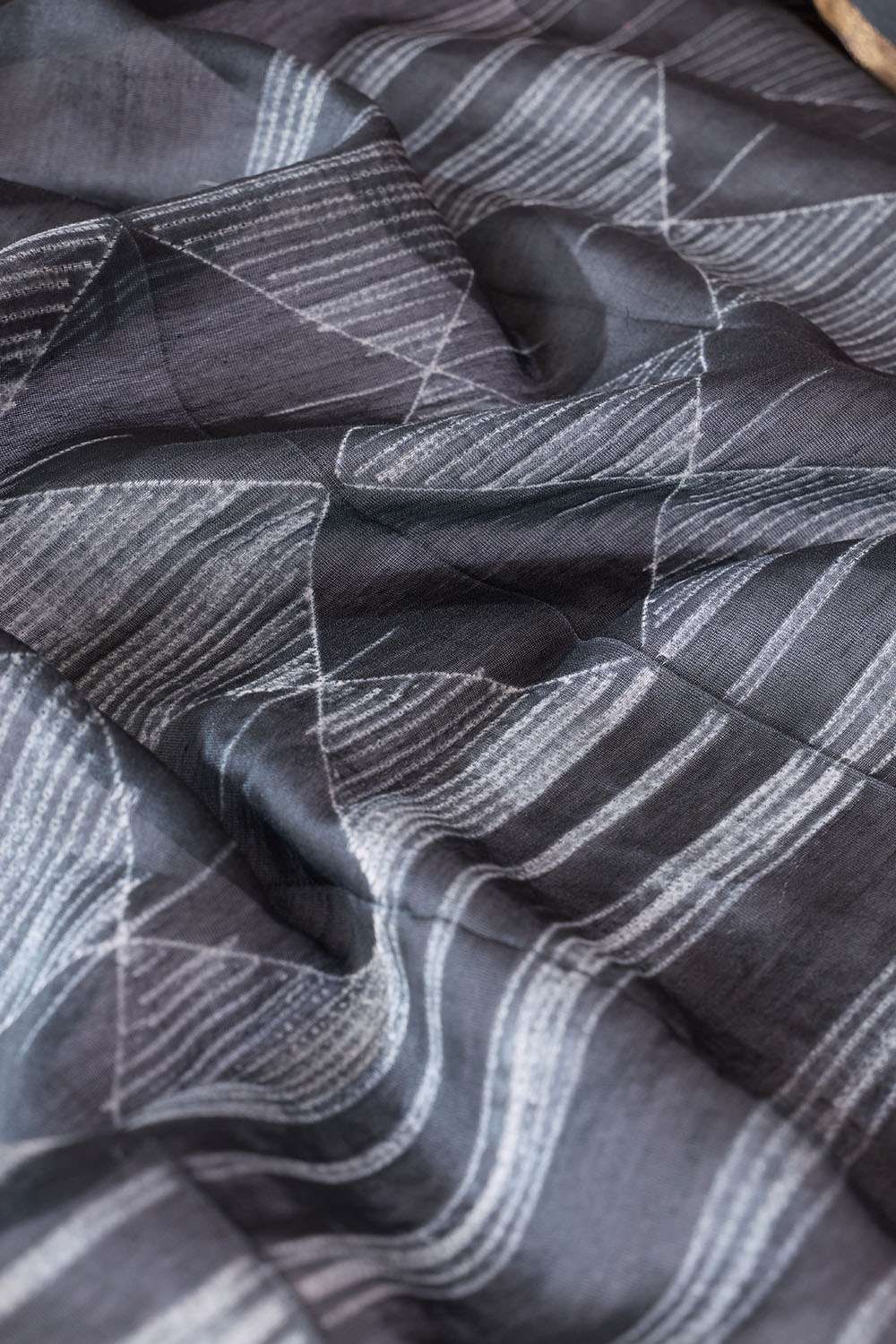 Black Rajasthan Tie and Dye Shibori Pure Silk Cotton Saree image number null