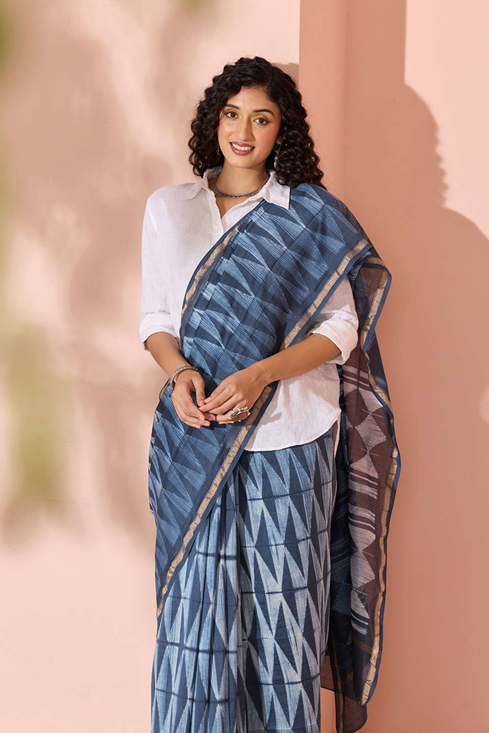 Dark Blue Tie & Dye Shibori Pure Silk Cotton Rajasthan Saree