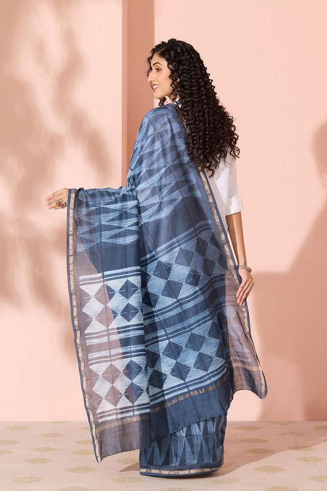 Dark Blue Tie & Dye Shibori Pure Silk Cotton Rajasthan Saree thumbnail image number null