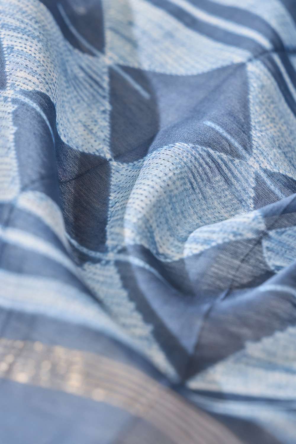 Dark Blue Tie & Dye Shibori Pure Silk Cotton Rajasthan Saree image number null