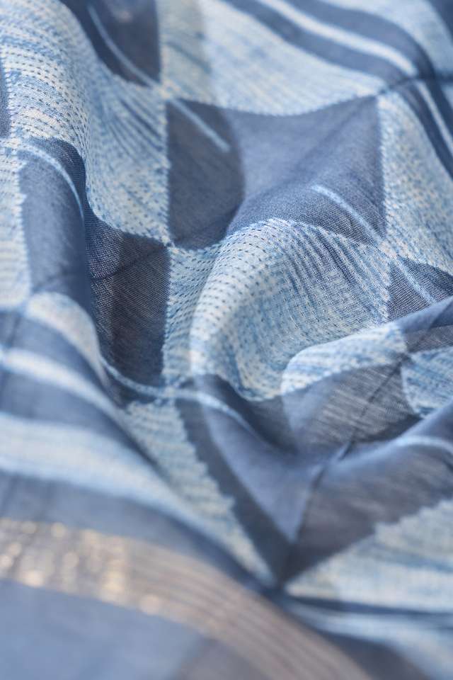 Dark Blue Tie & Dye Shibori Pure Silk Cotton Rajasthan Saree thumbnail image number null