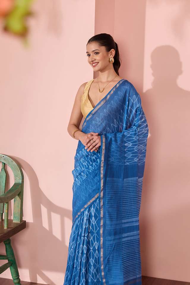 Blue Rajasthan Pure Silk Cotton Tie and Dye Shibori Saree image number