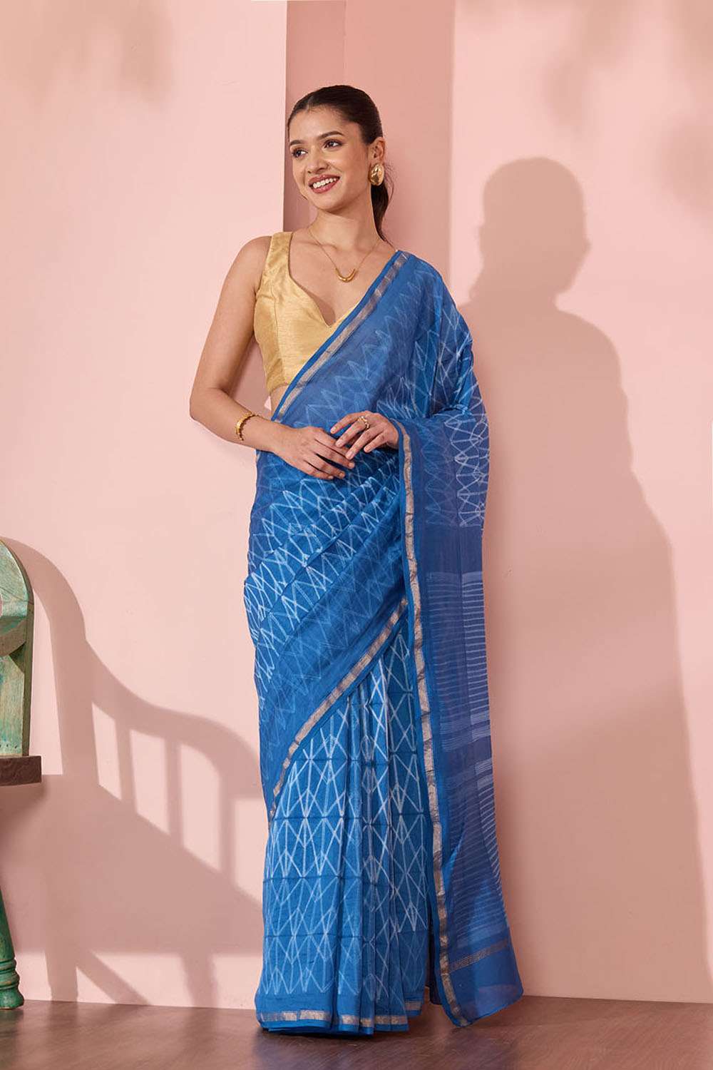 Blue Rajasthan Pure Silk Cotton Tie and Dye Shibori Saree image number null