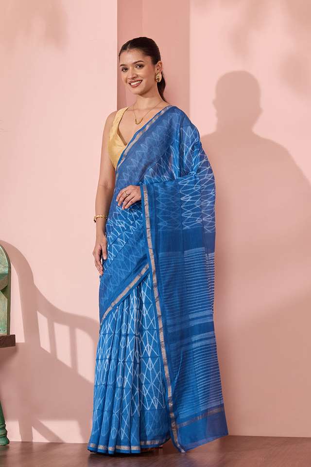 Blue Rajasthan Pure Silk Cotton Tie and Dye Shibori Saree thumbnail image number null