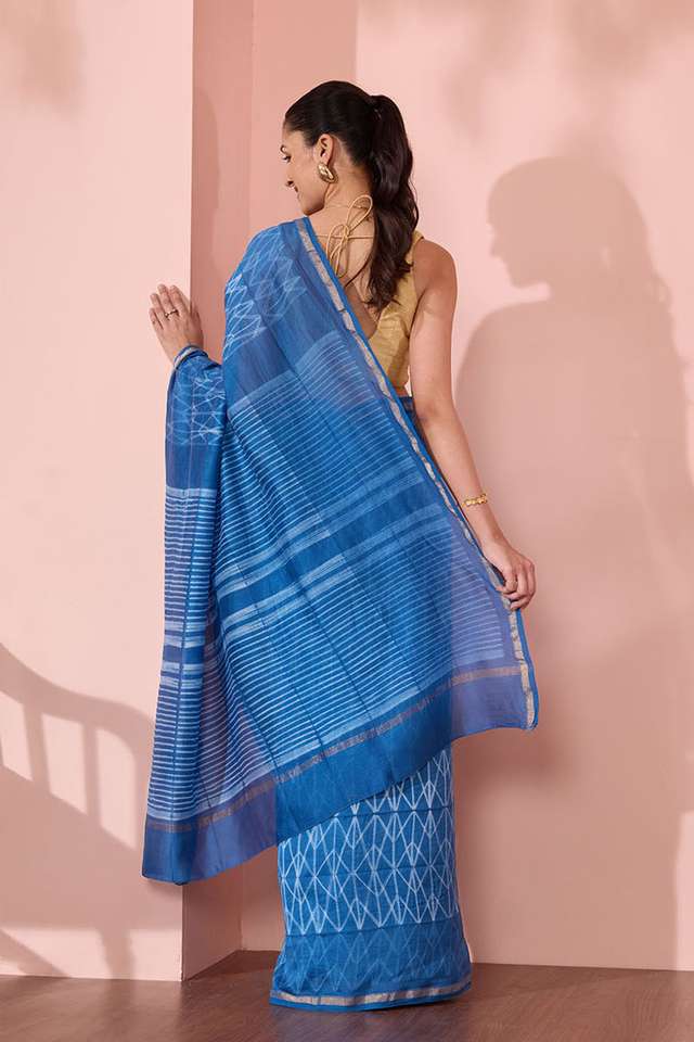 Blue Rajasthan Pure Silk Cotton Tie and Dye Shibori Saree thumbnail image number null