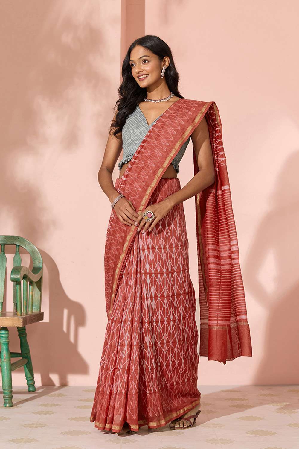 Red Tie & Dye Shibori Pure Silk Cotton Rajasthan Saree image number null