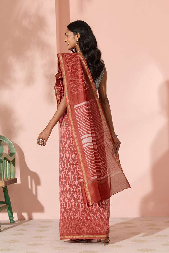 Red Tie & Dye Shibori Pure Silk Cotton Rajasthan Saree thumbnail image number null