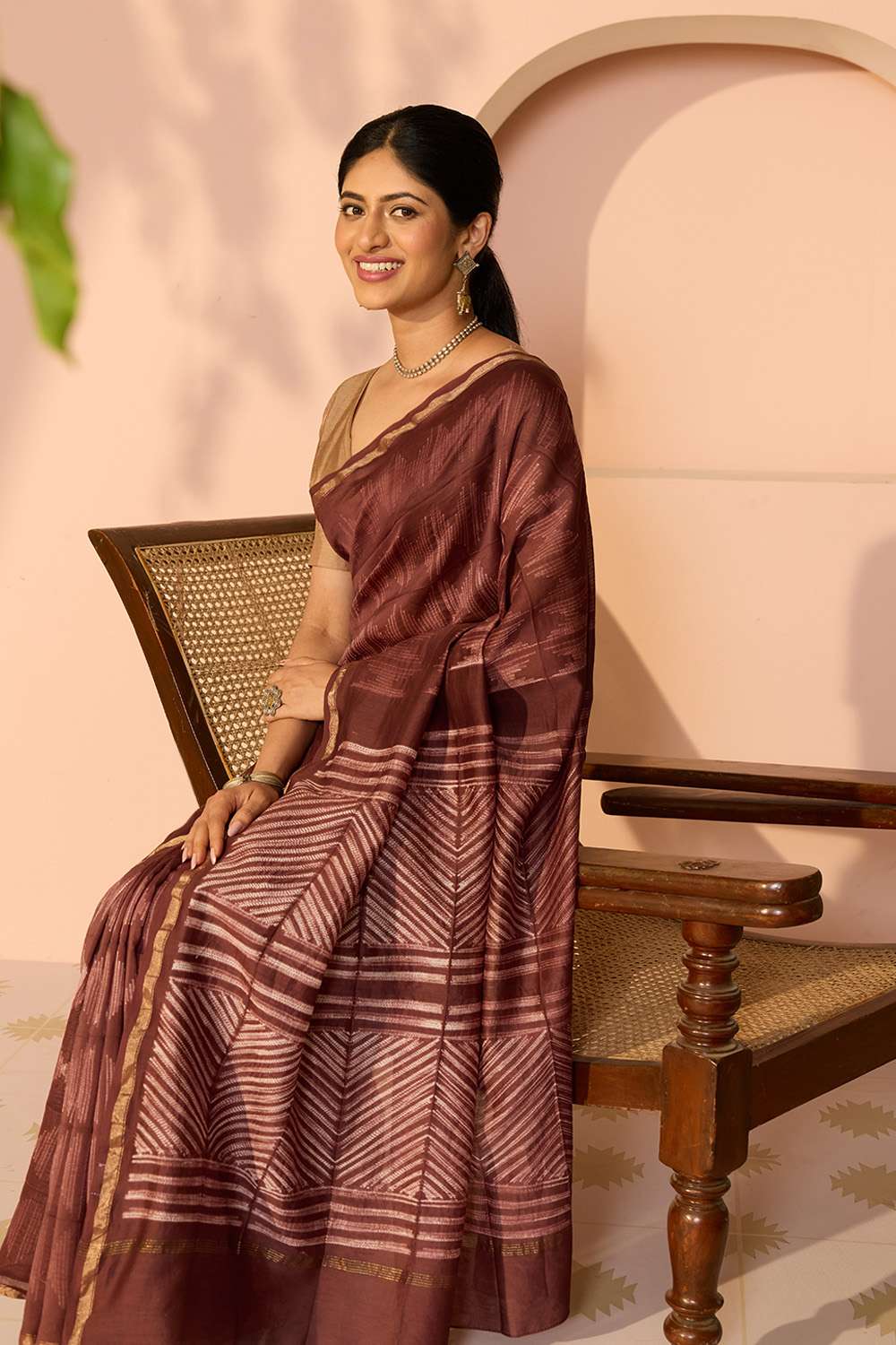 Brown Rajasthan Pure Silk Cotton Tie & Dye Shibori Saree image number null