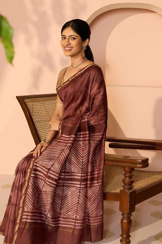 Brown Rajasthan Pure Silk Cotton Tie & Dye Shibori Saree image number