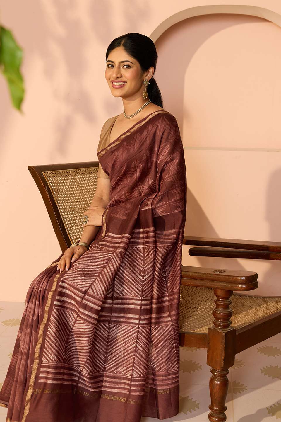 Brown Rajasthan Pure Silk Cotton Tie & Dye Shibori Saree
