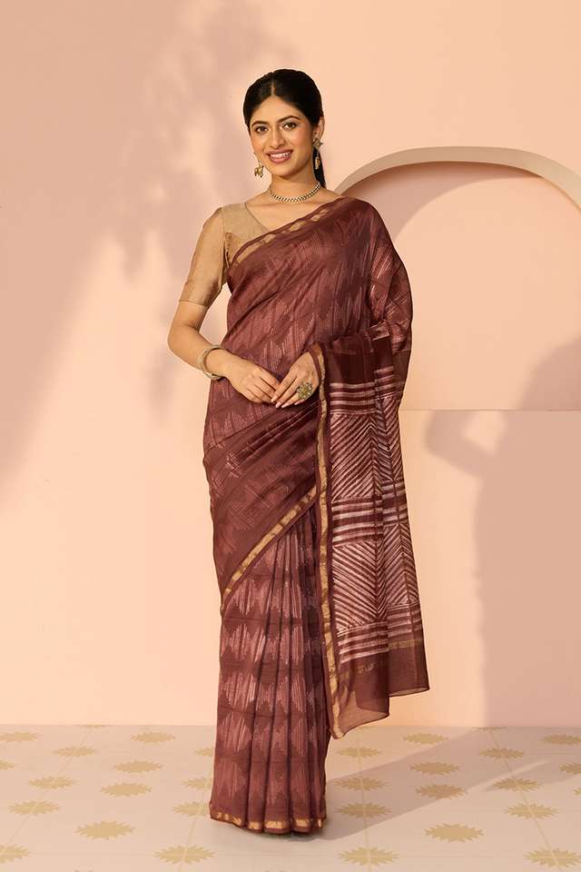 Brown Rajasthan Pure Silk Cotton Tie & Dye Shibori Saree thumbnail image number null