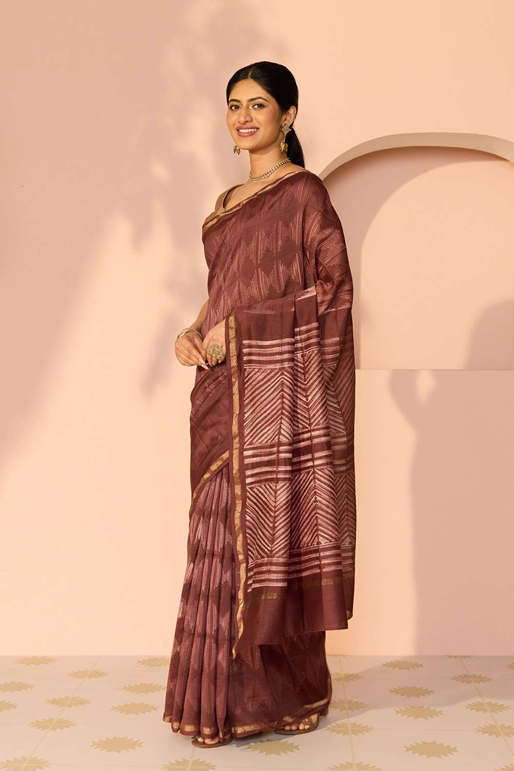 Brown Rajasthan Pure Silk Cotton Tie & Dye Shibori Saree image number null
