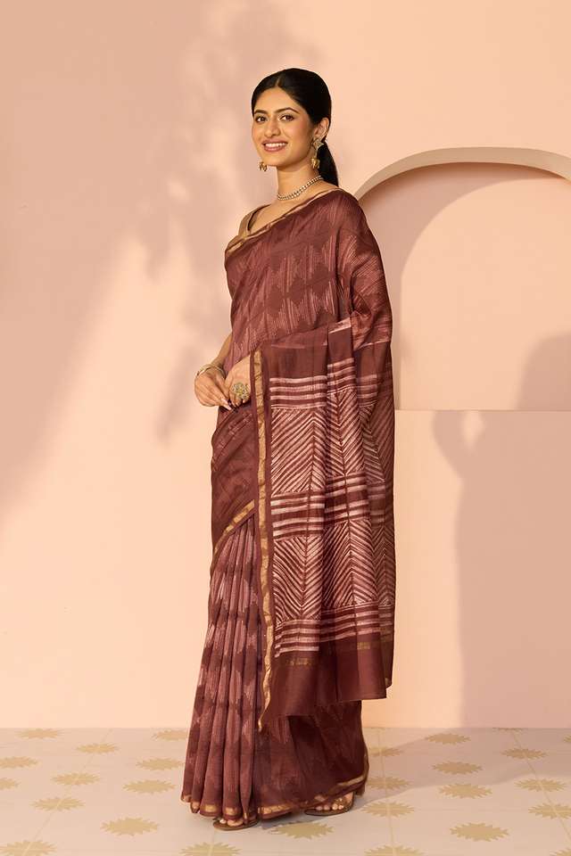 Brown Rajasthan Pure Silk Cotton Tie & Dye Shibori Saree thumbnail image number null