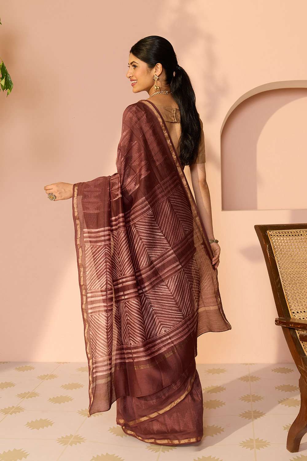 Brown Rajasthan Pure Silk Cotton Tie & Dye Shibori Saree image number null