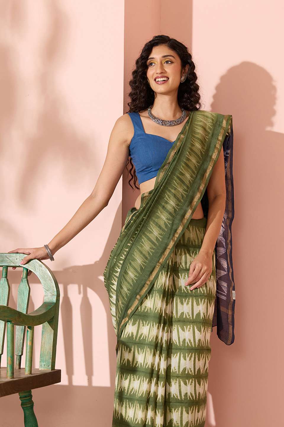 Green Tie & Dye Shibori Pure Silk Cotton Rajasthan Saree