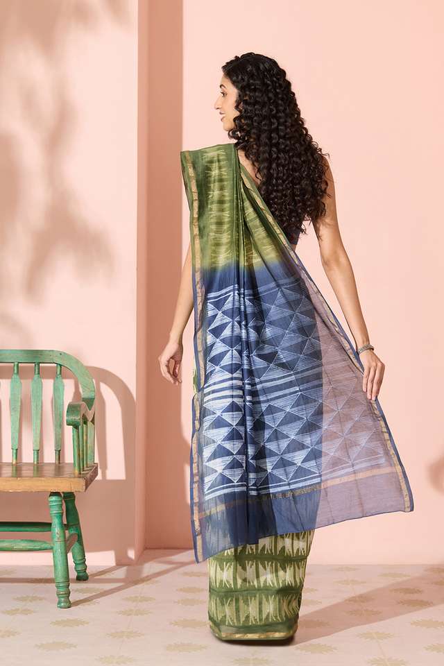 Green Tie & Dye Shibori Pure Silk Cotton Rajasthan Saree thumbnail image number null