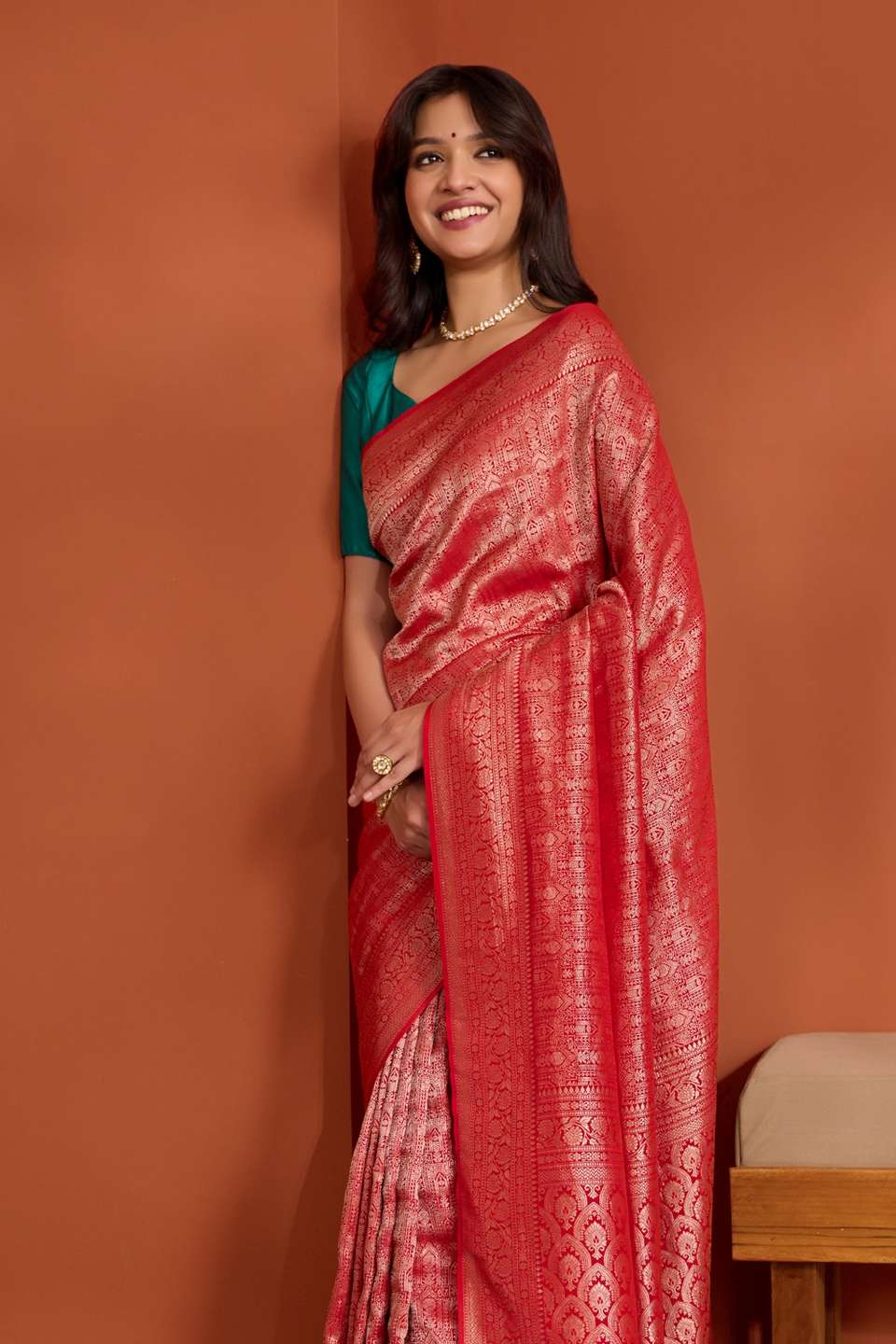 Red Viscose Crepe Woven Saree