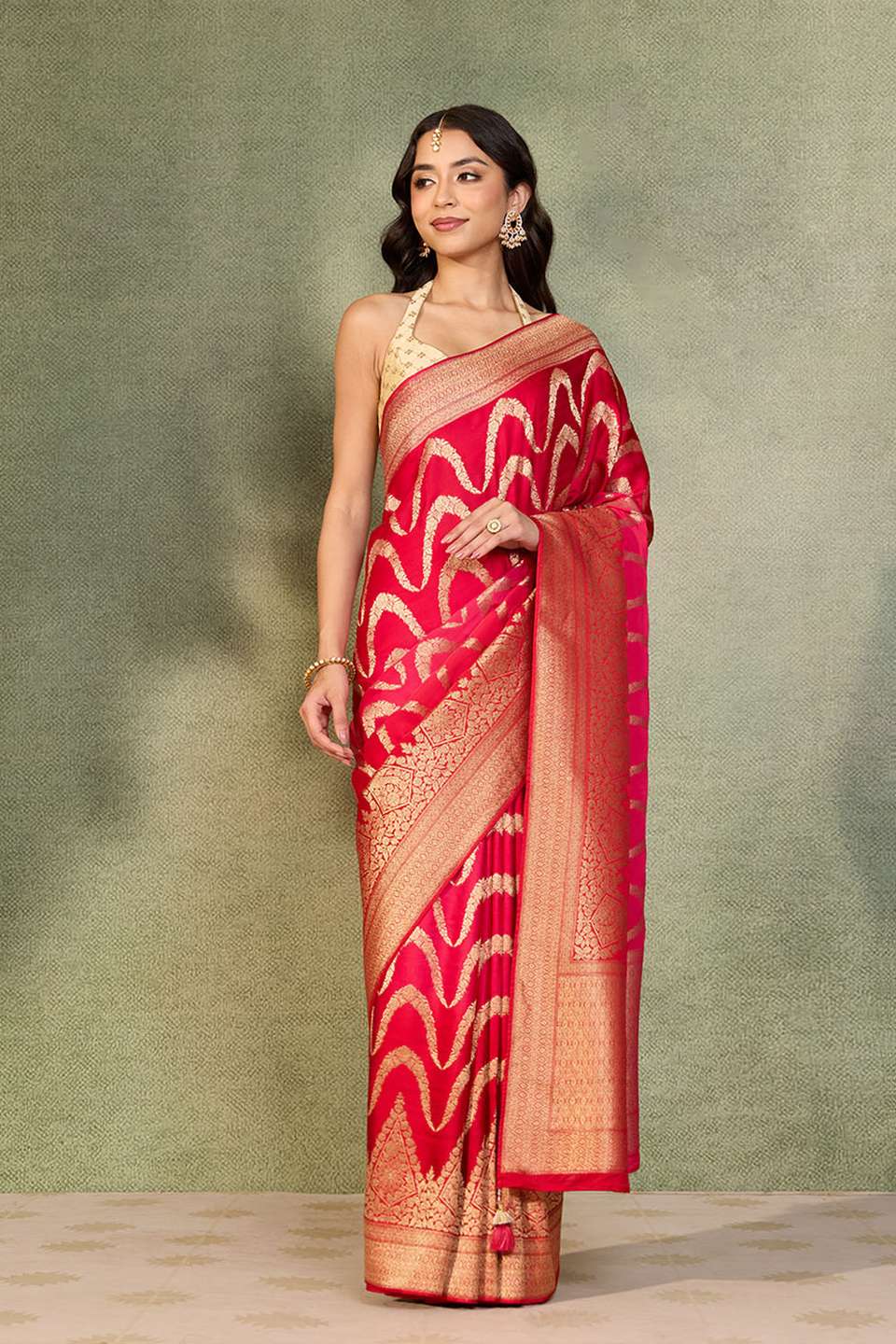 Red Viscose Satin Woven Saree