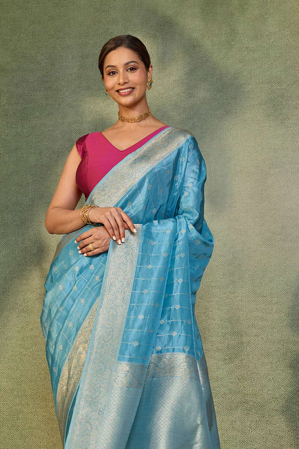 Blue Woven Viscose Saree image number null