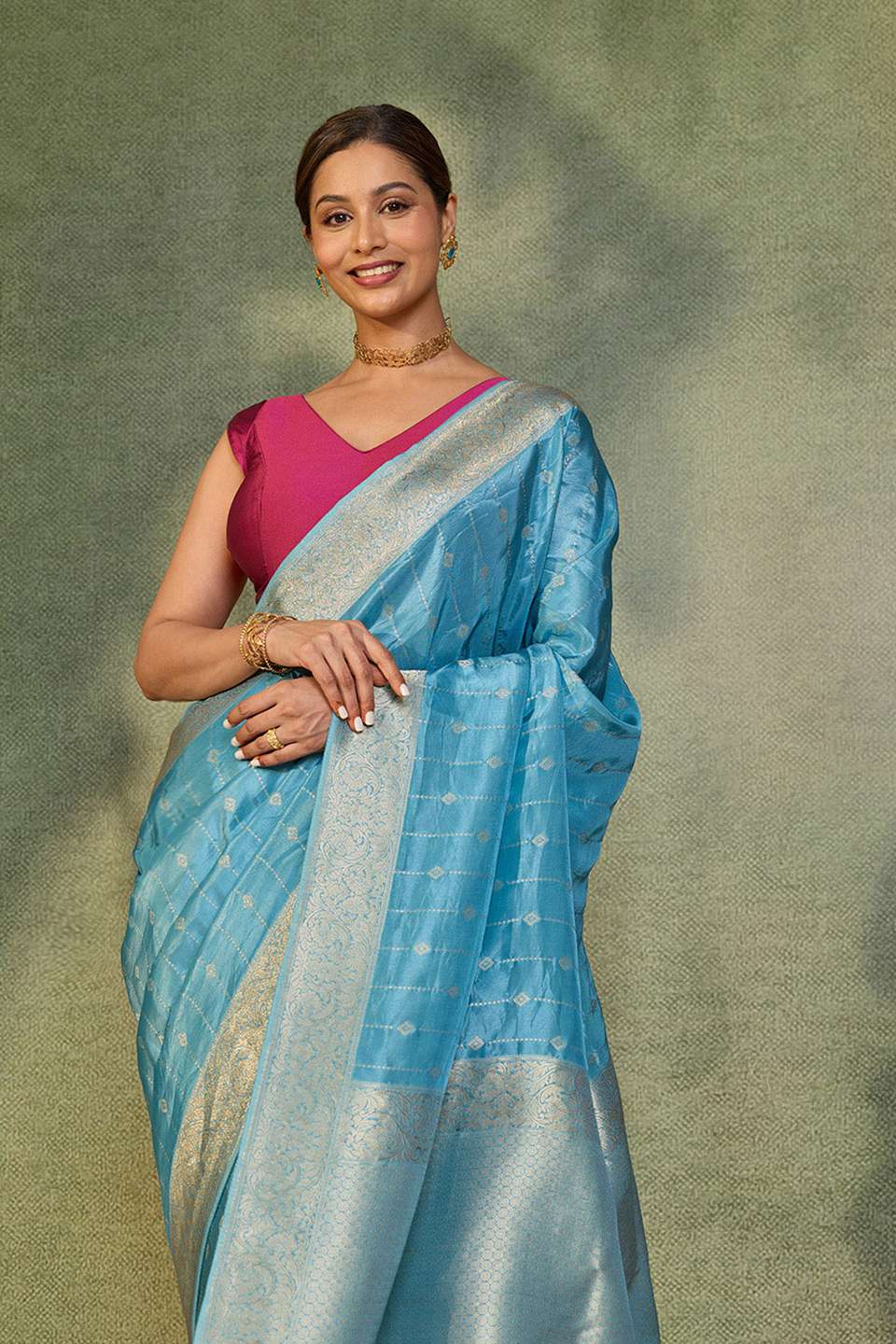 Blue Woven Viscose Saree
