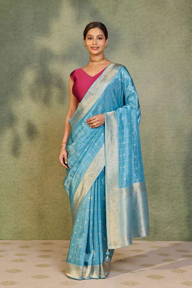 Blue Woven Viscose Saree thumbnail image number null