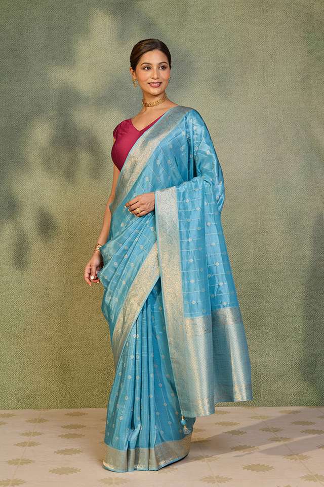 Blue Woven Viscose Saree thumbnail image number null